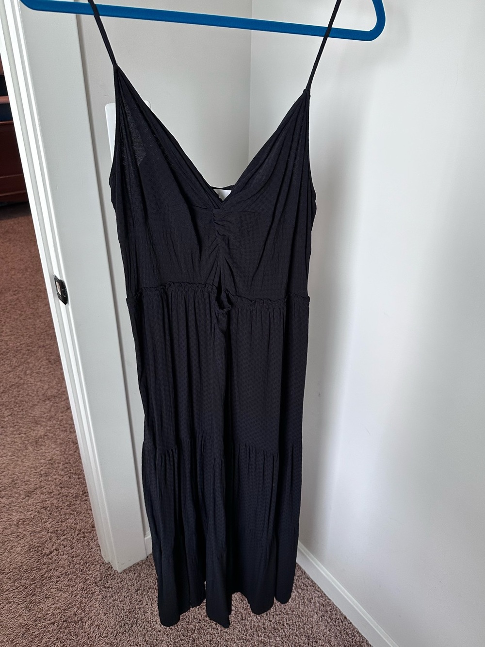 LOFT Black Spaghetti Strap Tiered Maxi Dress